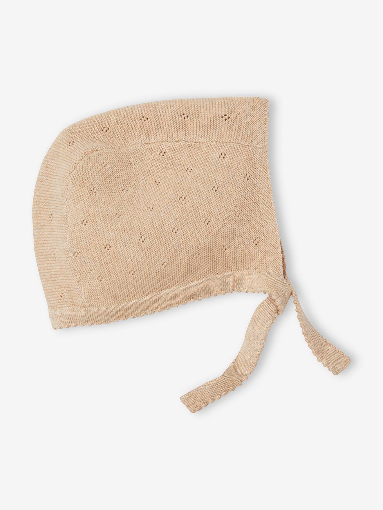 Vertbaudet Baby-Set: Strick-Kurzoverall mit langen Ärmeln & Mütze Oeko-Tex - beige meliert