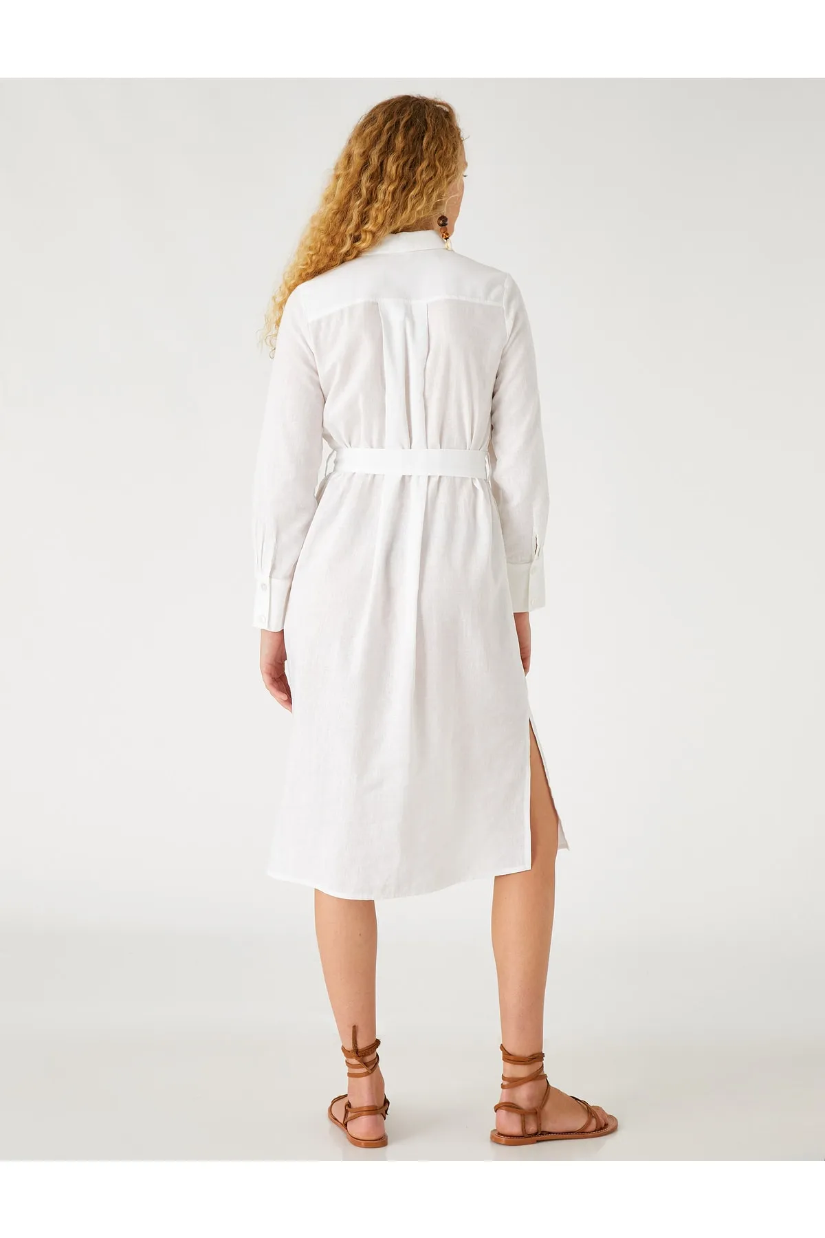 Koton  Midi-Hemdkleid aus Leinenmischung