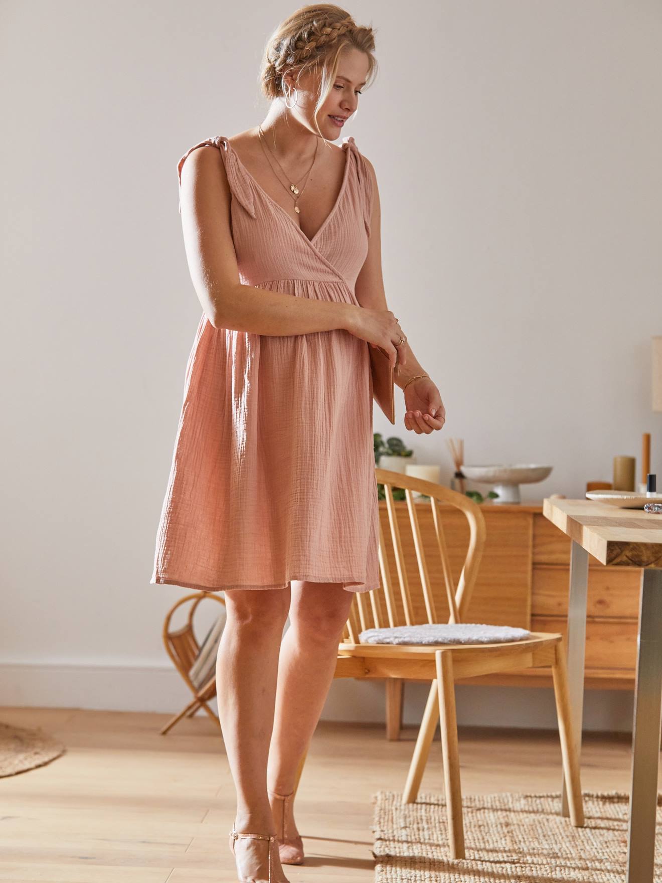 Vertbaudet Kurzes Baumwollkleid für Schwangerschaft & Stillzeit - rosa