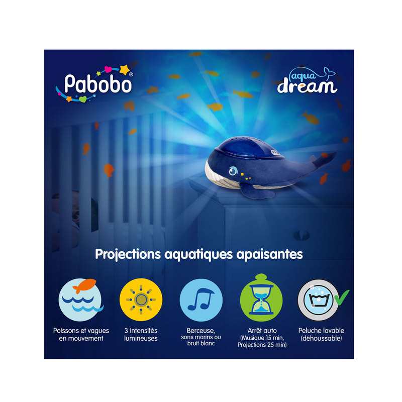 Veilleuse peluche baleine projecteur d'ambiance aqua dream Pabobo