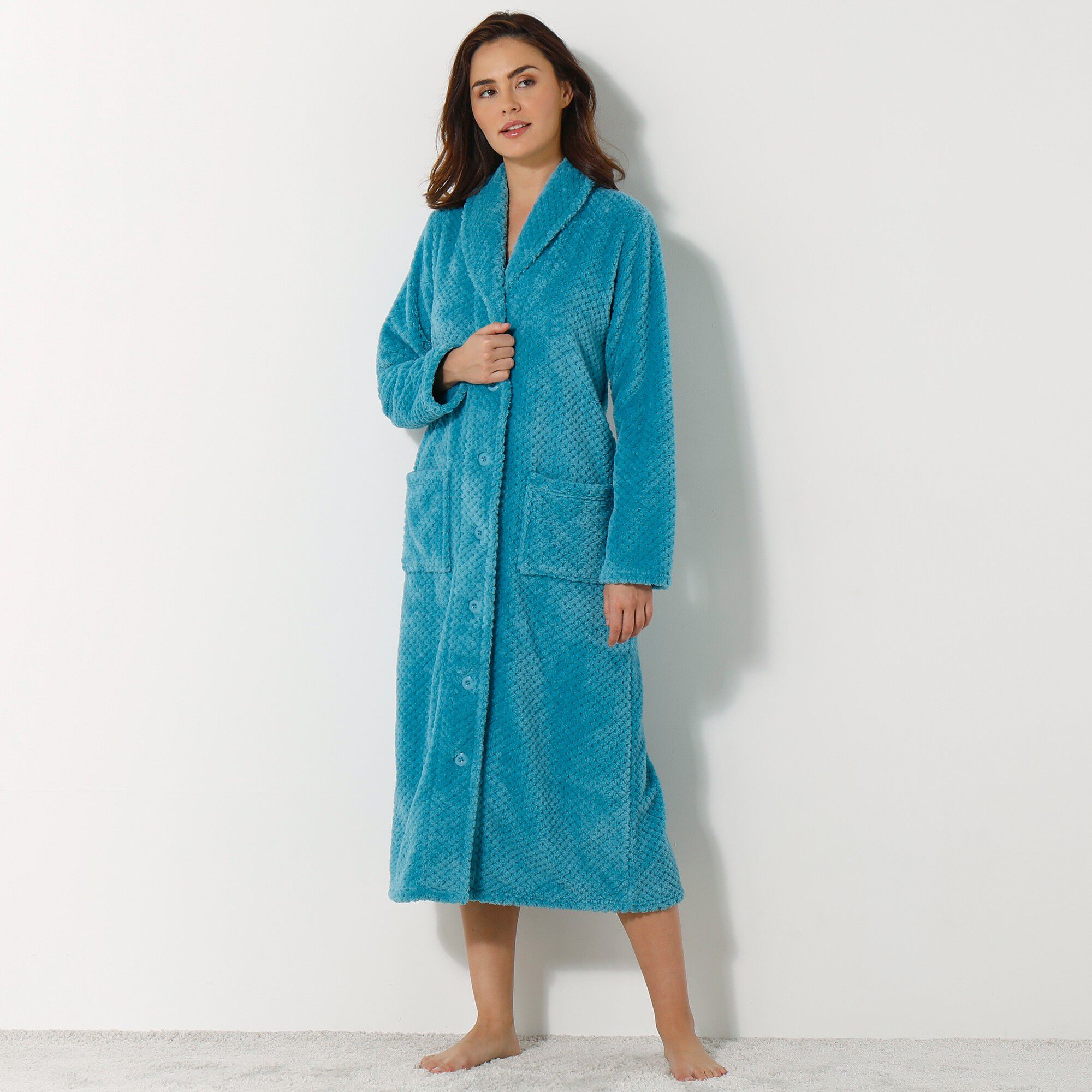 Robe de chambre maille polaire col châle