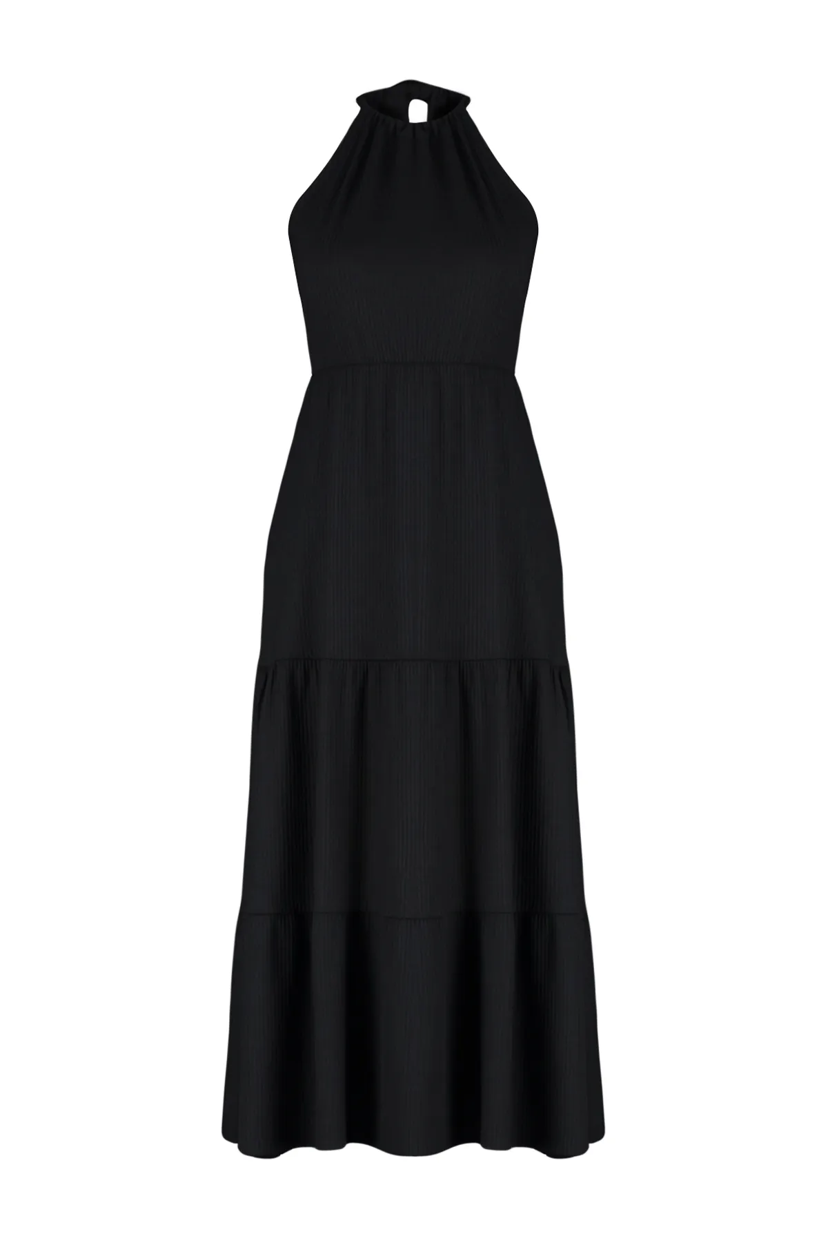 Trendyol Collection  Schwarz*001 Neckholder Bedrucktes A-Linien Maxi Strick Maxikleid TWOSS23EL00705