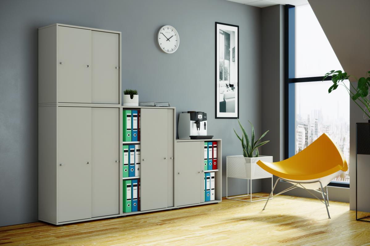 VCM Büroschrank Lona L mit Schiebetüren Grau