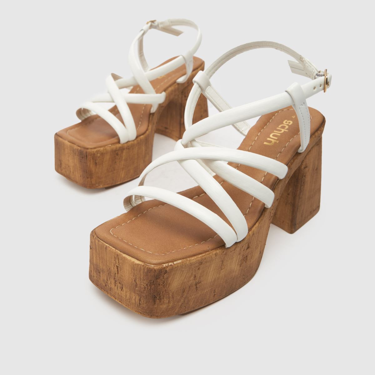 Schuh Vivian pántos parafa platform szandál fehér színben
