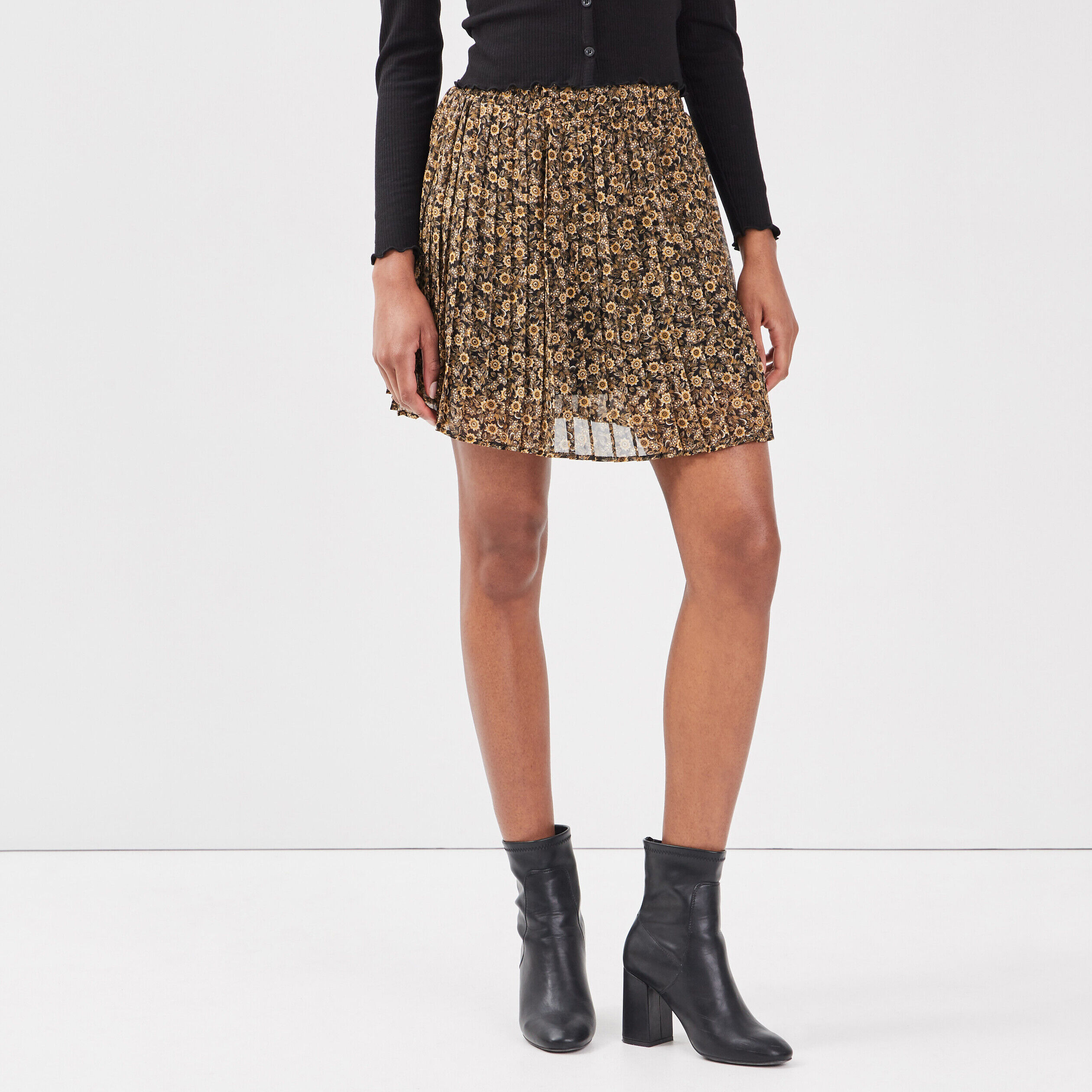 Jupe évasée plissée noir femme | Cache Cache