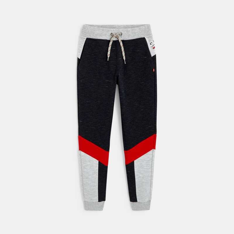 Pantalon de jogging molleton tricolore bleu garçon