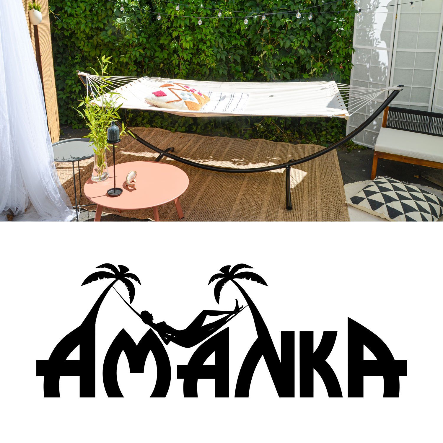 AMANKA Hängematte Doppel Hängematte mit Gestell 200x120 Garten Liege, Garten Hängeliege beige