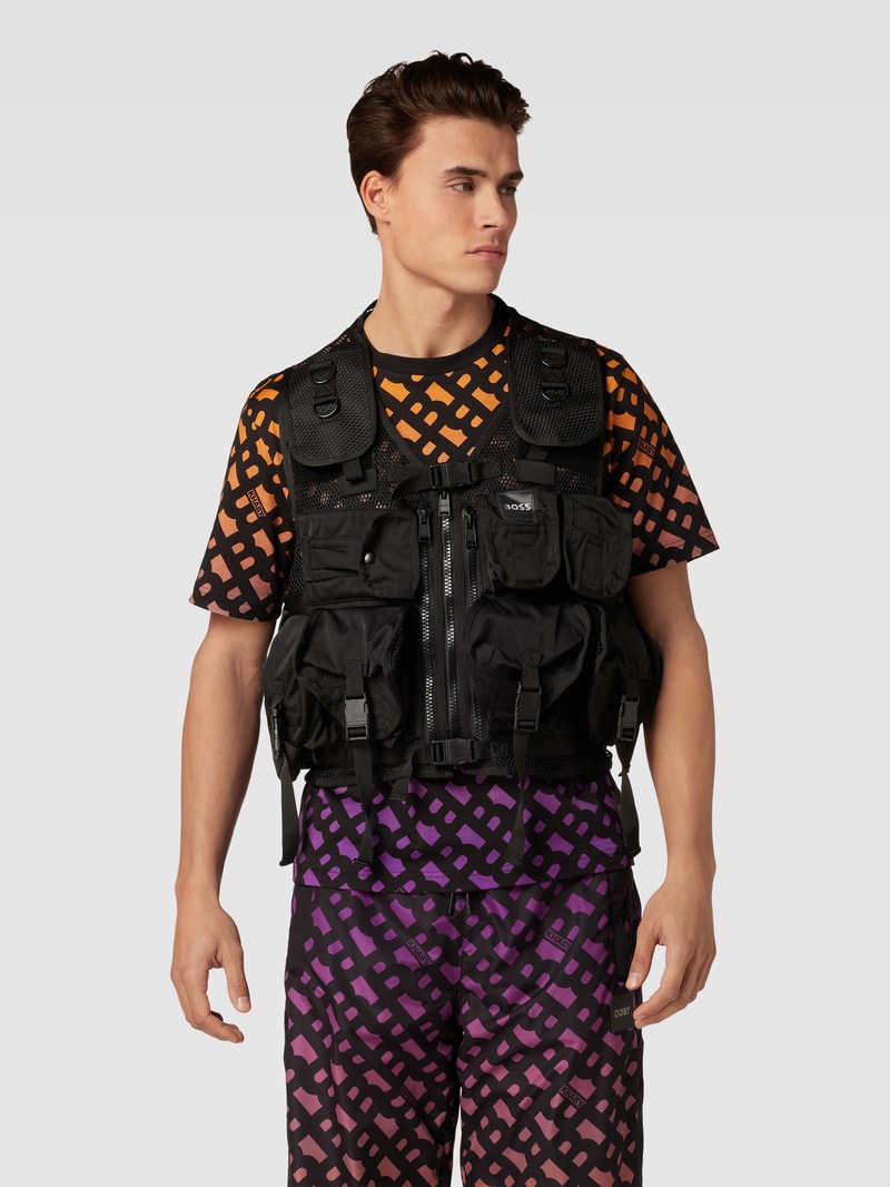 Weste mit Label-Print Modell 'Lame' - BOSS x Khaby 2.0 in schwarz