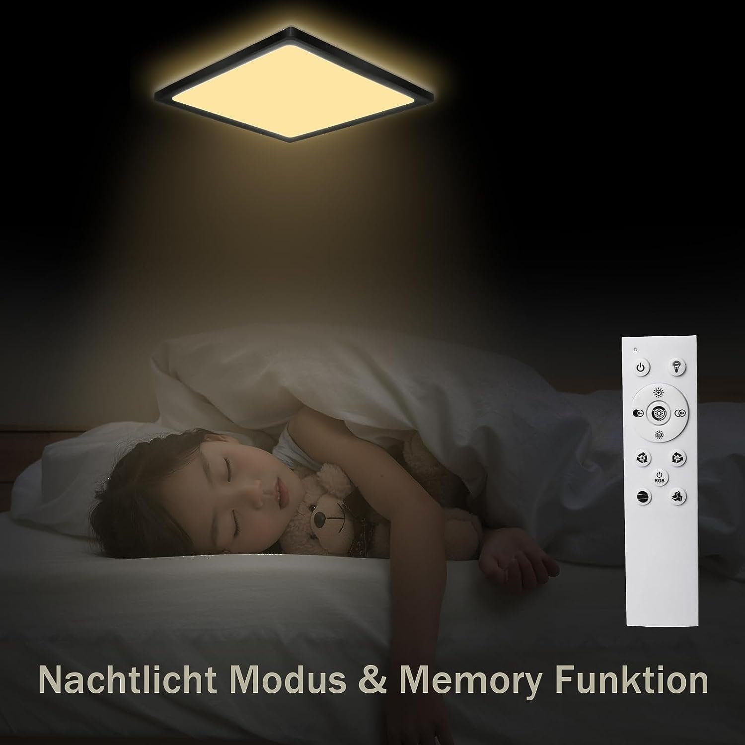 ZMH LED Deckenleuchte IP44 RGB Hintergrundleuchtung 28W Dünn Flach mit Fernbedienung, Dimmbar, LED fest integriert, warmweiß-kaltweiß