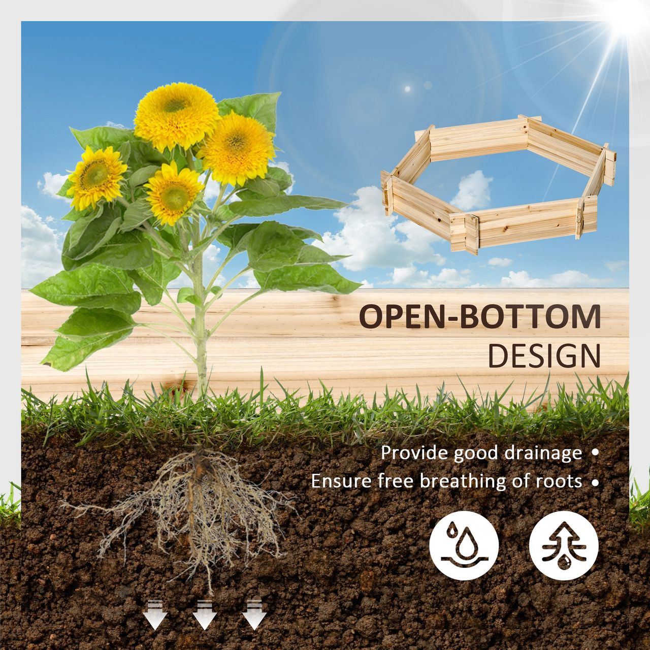Outsunny Hochbeet sechseckig DIY Pflanzkübel Pflanzkasten aus Holz Natur