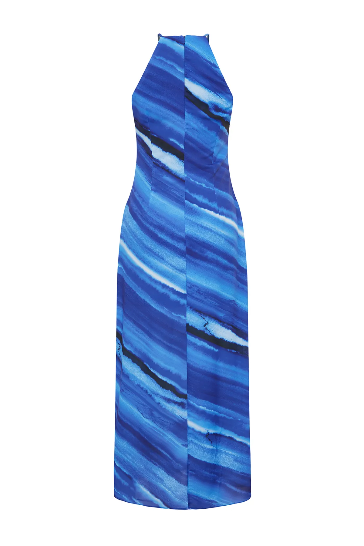 Trendyol Collection  Blaues, ärmelloses, gerade geschnittenes, gefüttertes Maxi-Webkleid TWOSS23EL02238
