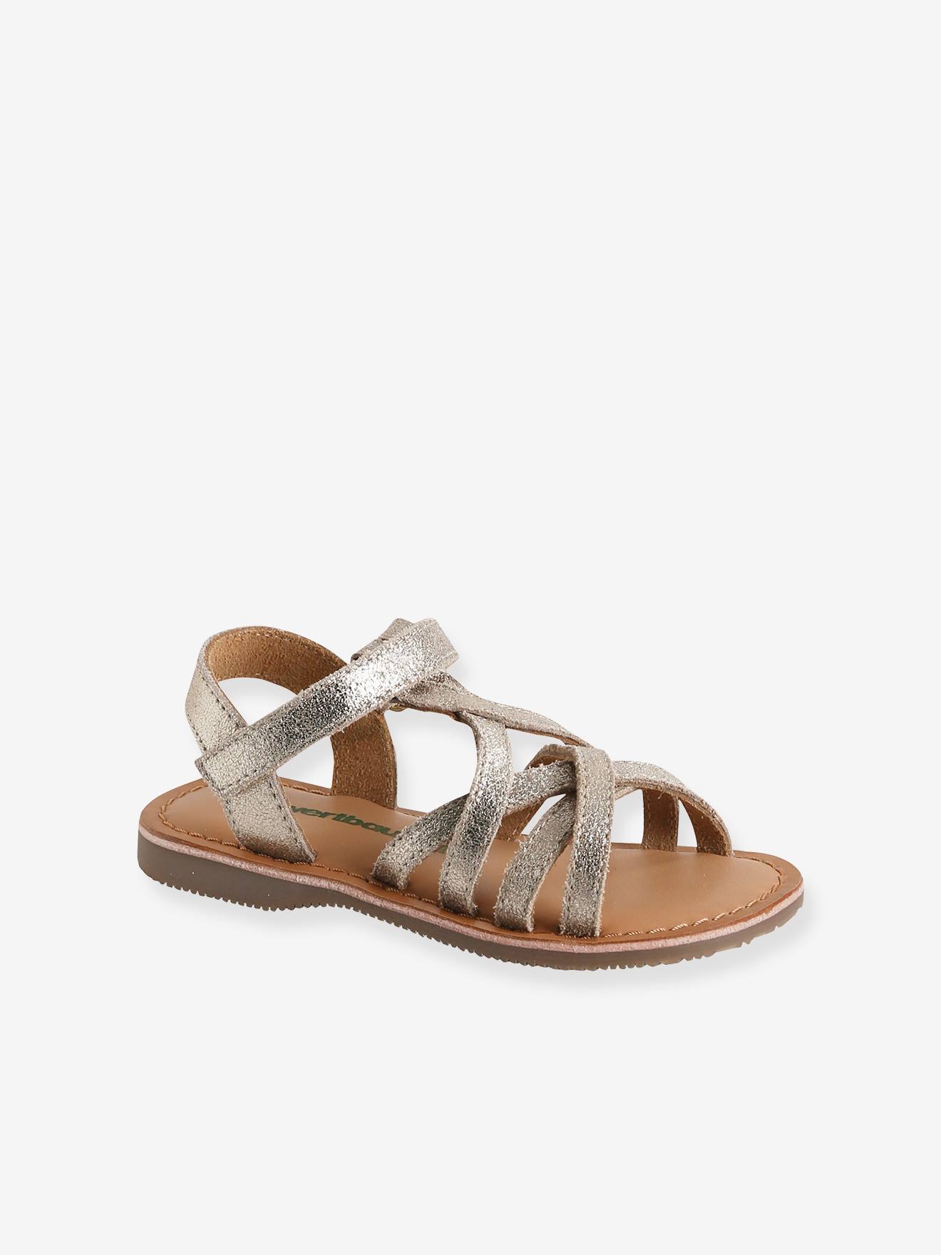 Sandales multi-brides cuir irisé fille or