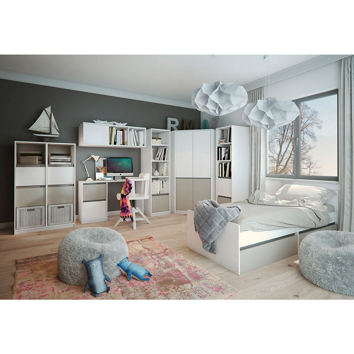 Jugendzimmer-Set Mati Kinderzimmer 7-teillig grifflos