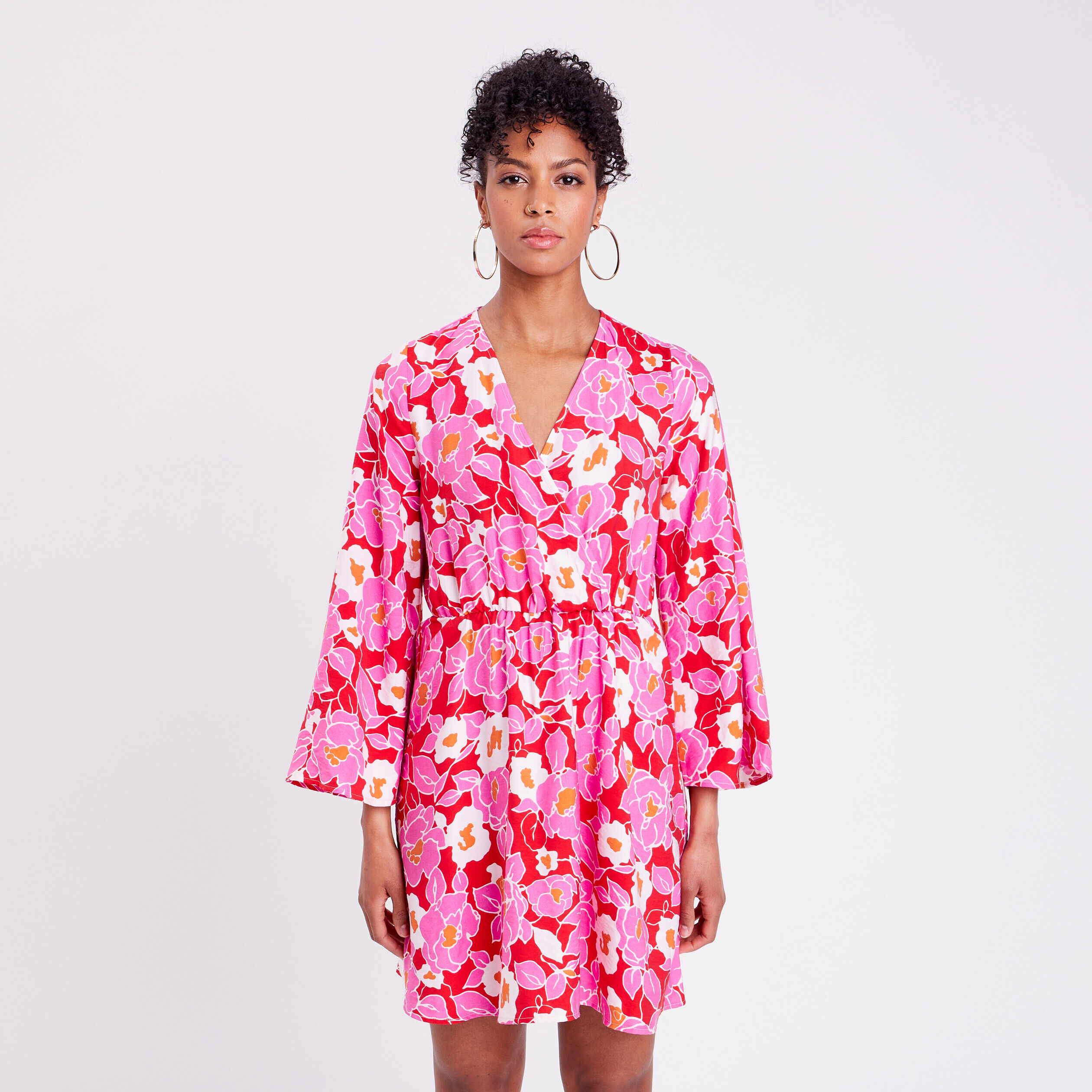 Robe évasée col cache-coeur rouge femme | Cache Cache