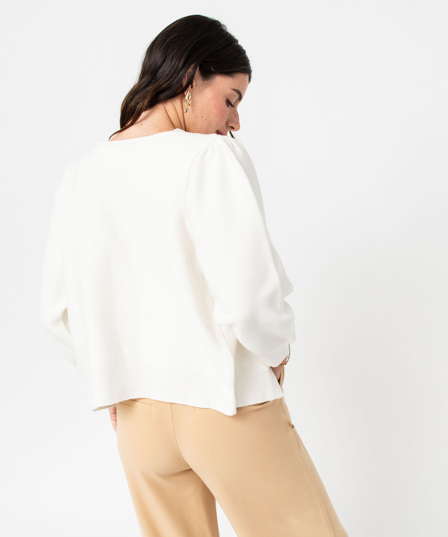 Gilet col V à manches bouffantes femme blanc | GEMO