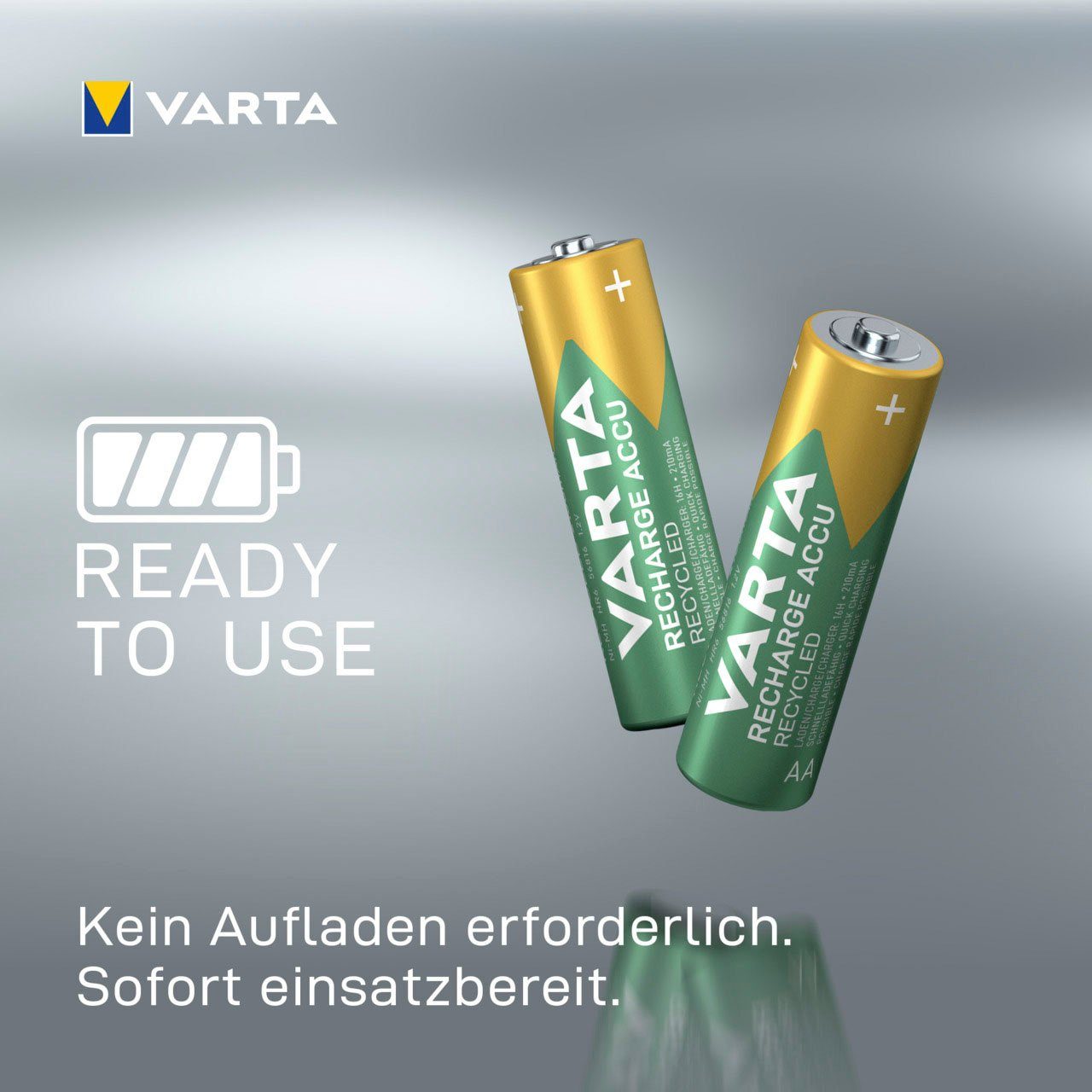 VARTA wiederaufladbare Akkus Akku Mignon 2100 mAh (1,2 V, 4 St), VARTA Recharge Accu Recycled wiederaufladbar