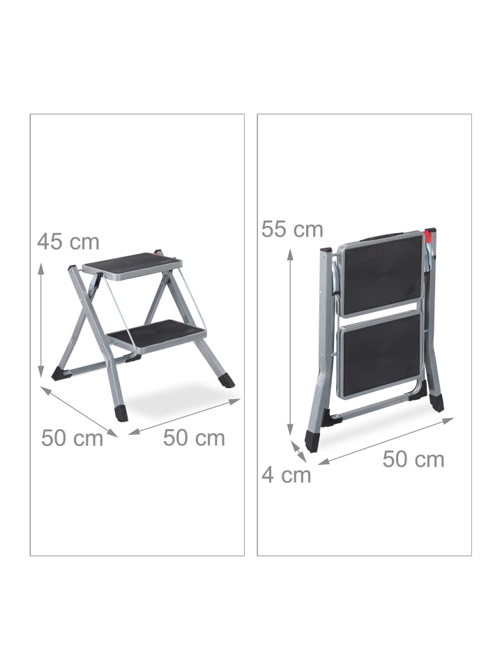 relaxdays Trittleiter in Grau - (B)50 x (H)45 x (T)50 cm günstig kaufen onesize