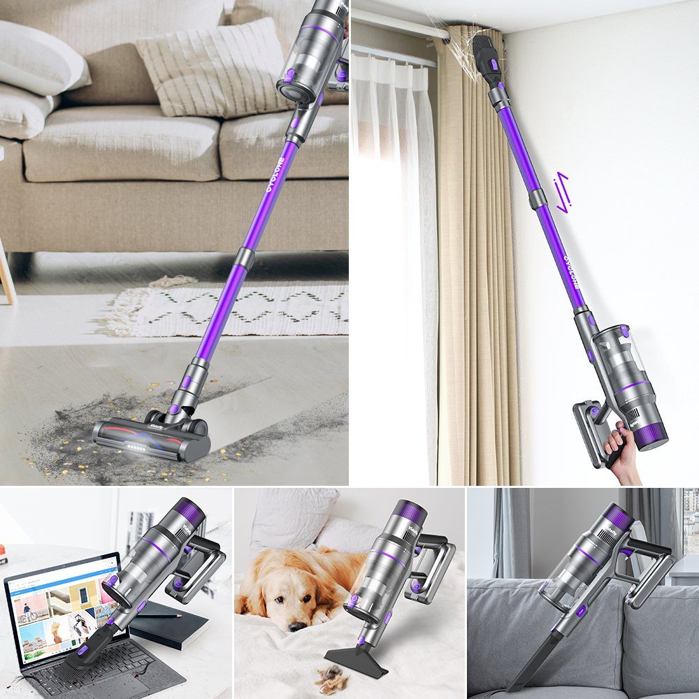 VISTEFLY Akku-Stielstaubsauger V15MAX Akku Staubsauger 33KPA,60 Min,Ausziehbares Rohr, 500,00 W, beutellos, Intelligente Stauberkennung,Filtration mit 6 Stufen