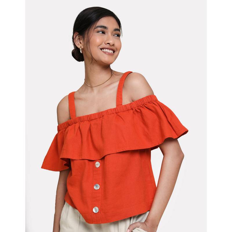 Threadbare THB Aspen Linen Bardot Top Tanktop Damen