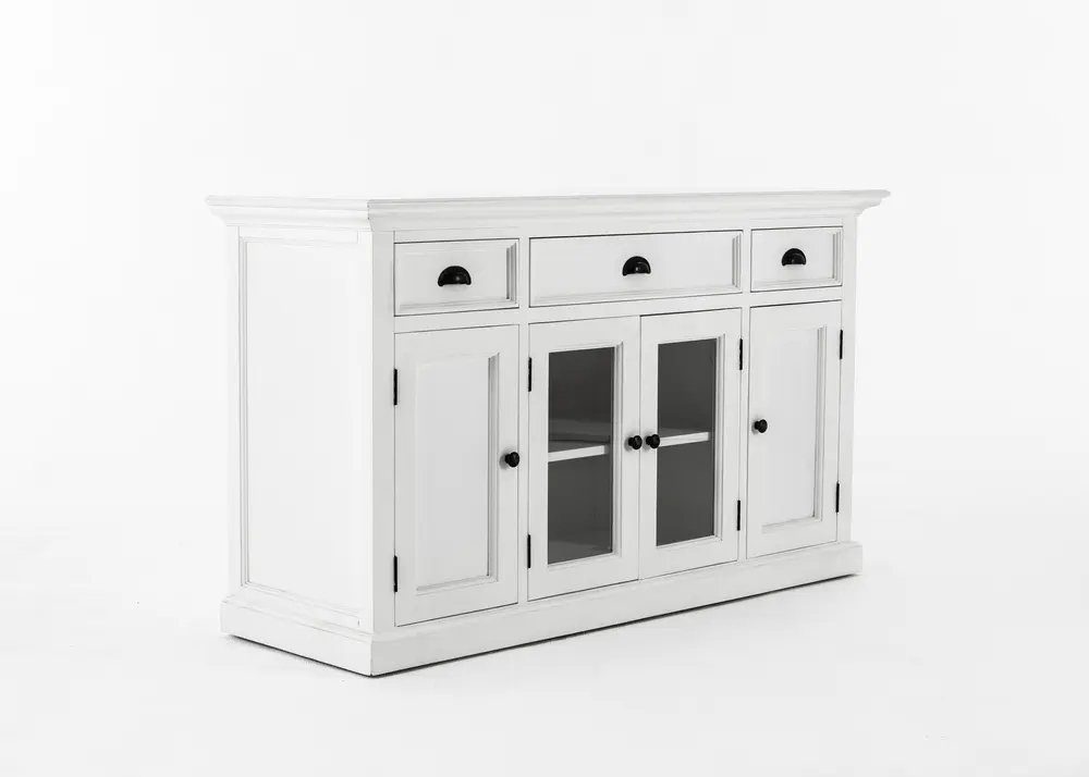 Novasolo Buffet Halifax Buffetschrank mit 4 Türen, 3 Schubladen und Glaseinsatz