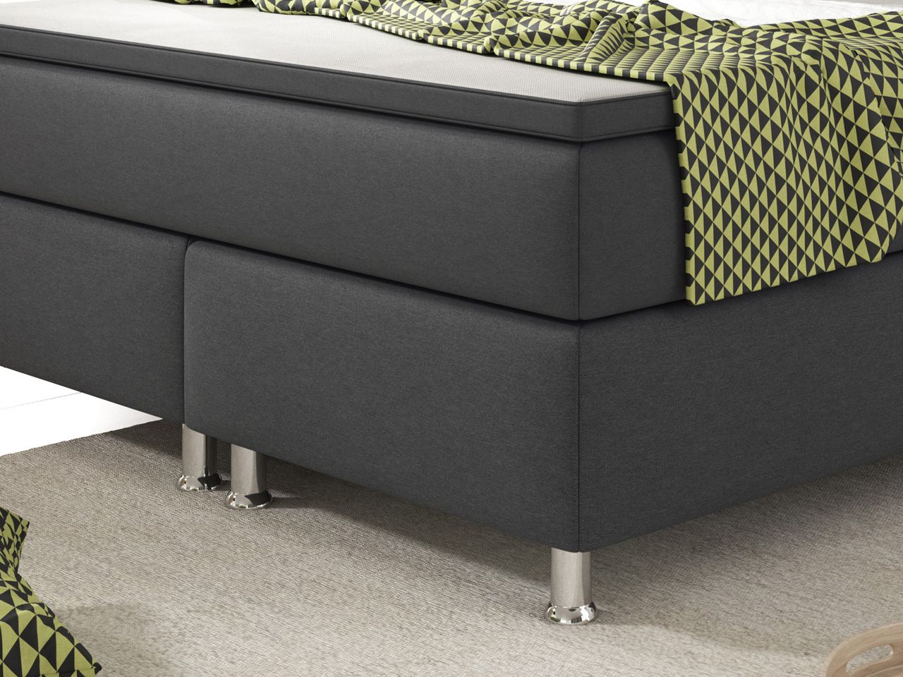 IHG Boxspringbett Köln 140x200 Webstoff Anthrazit