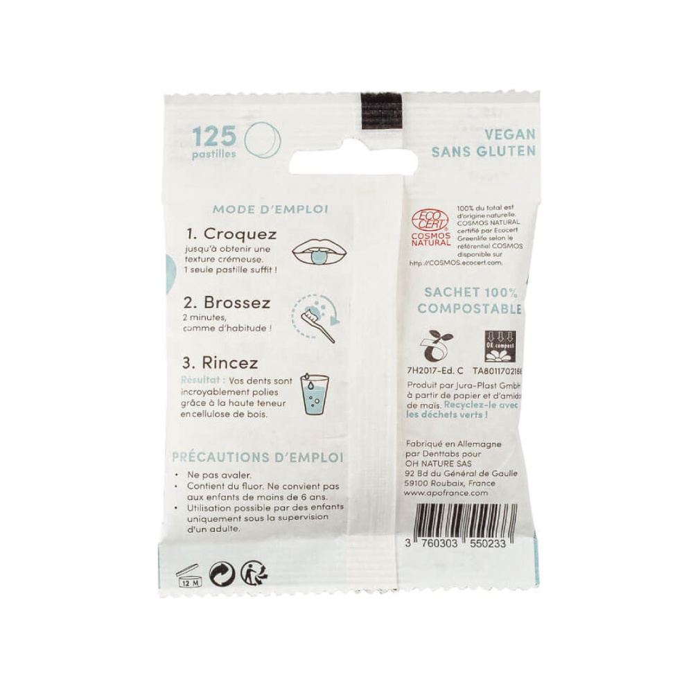 APO France Dentifrice solide - Menthe - 125 pastilles Dentifrice solide