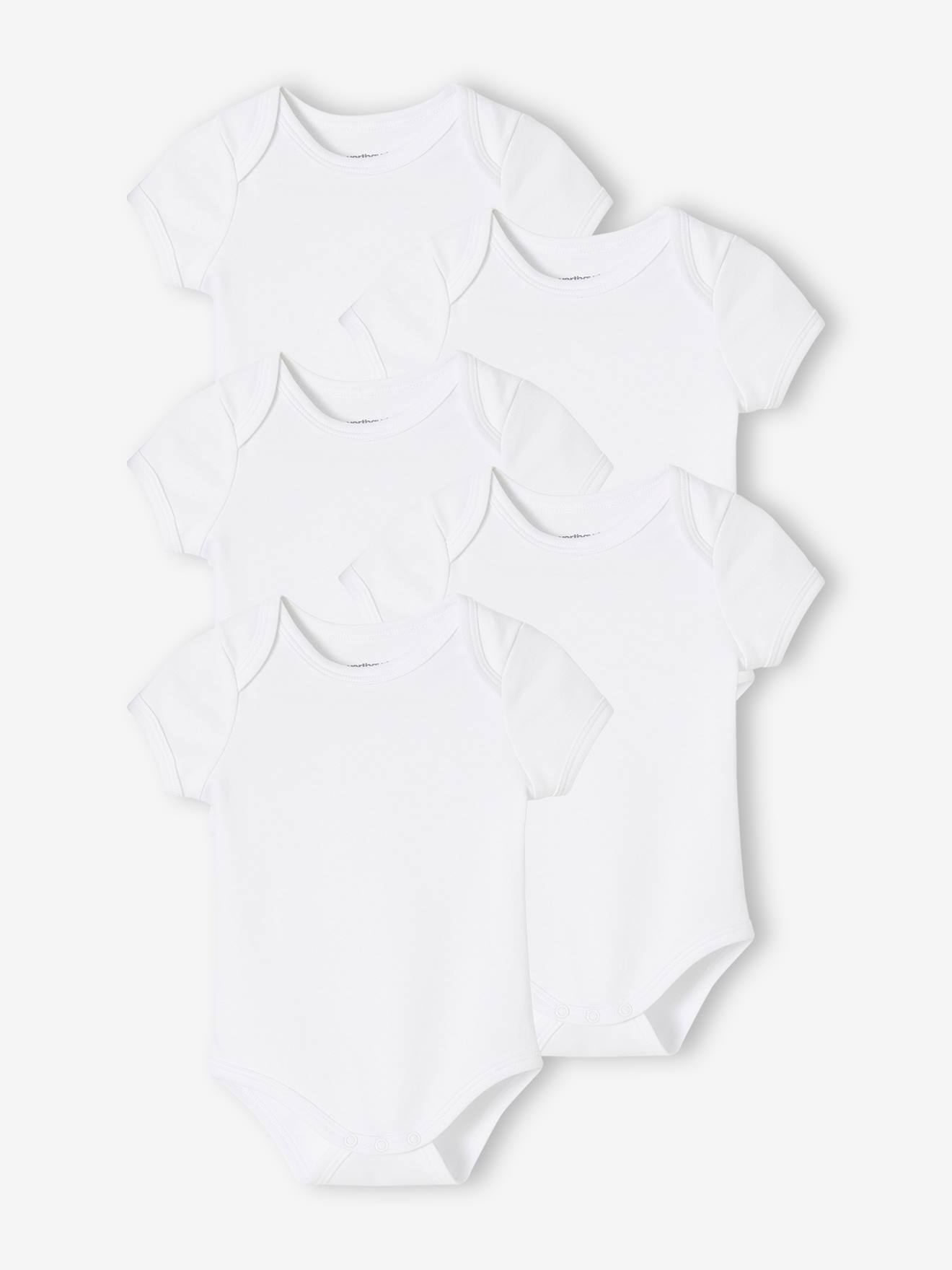 Lot de 5 bodies en interlock bébé manches courtes ouverture US BASICS lot blanc