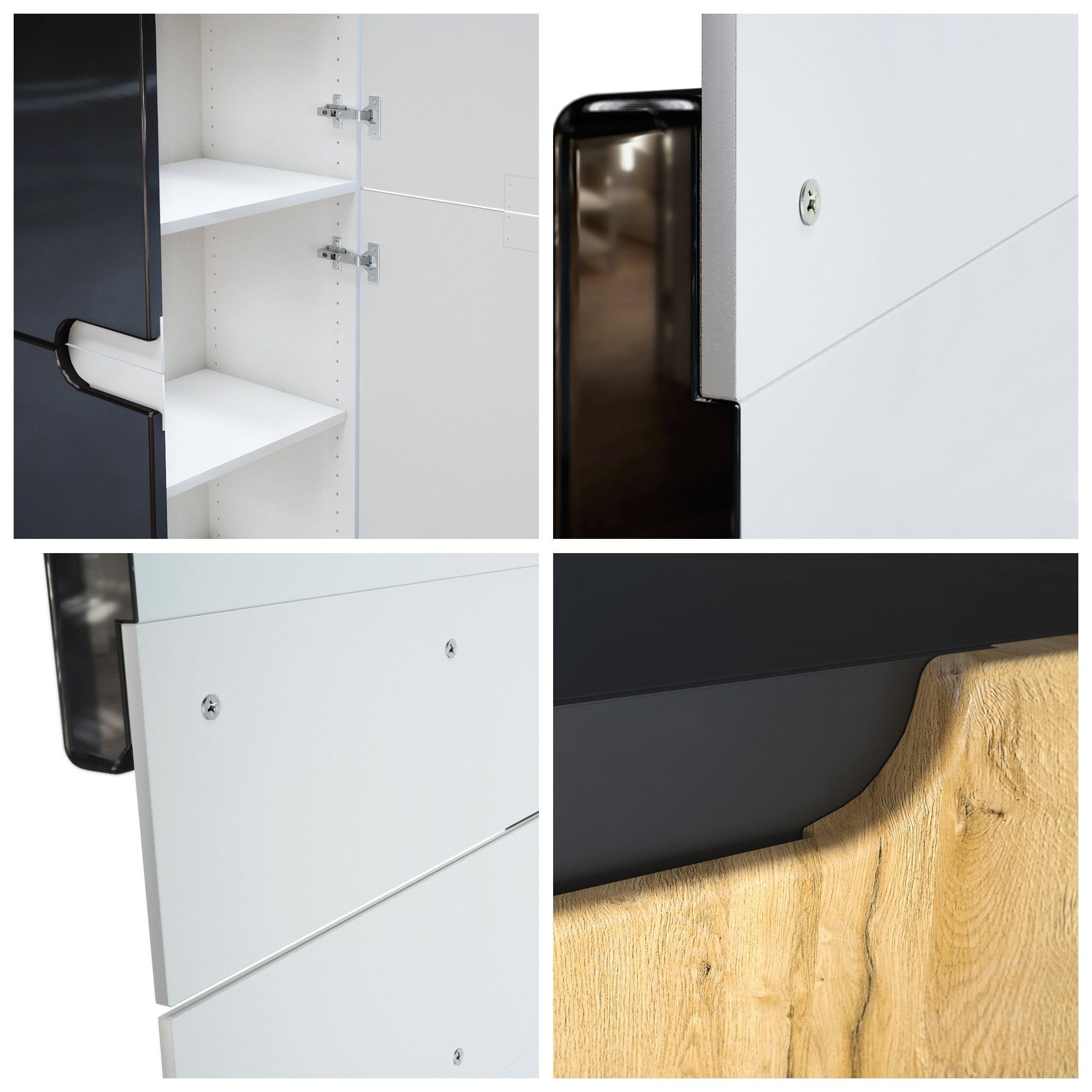 Vladon Aktenschrank Logan (Aktenschrank, mit 5 Fächern und 4 Türen) Weiß matt/Weiß Hochglanz (82 x 185 x 37 cm)