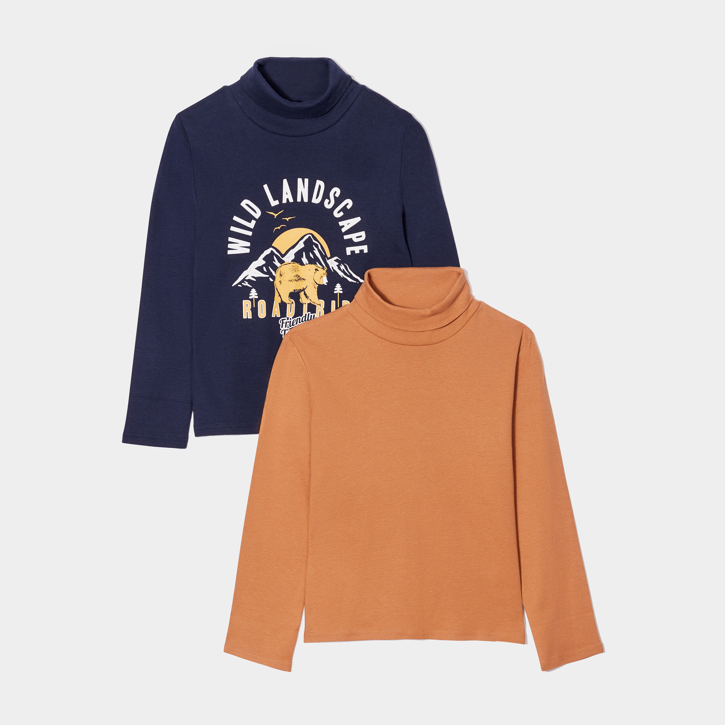 Lot 2 t-shirts col roulé bleu marine garçon | La Halle
