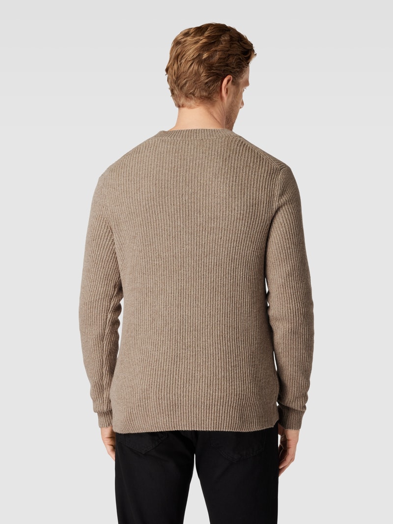Strickpullover mit geripptem V-Ausschnitt Modell 'RONN' in beige