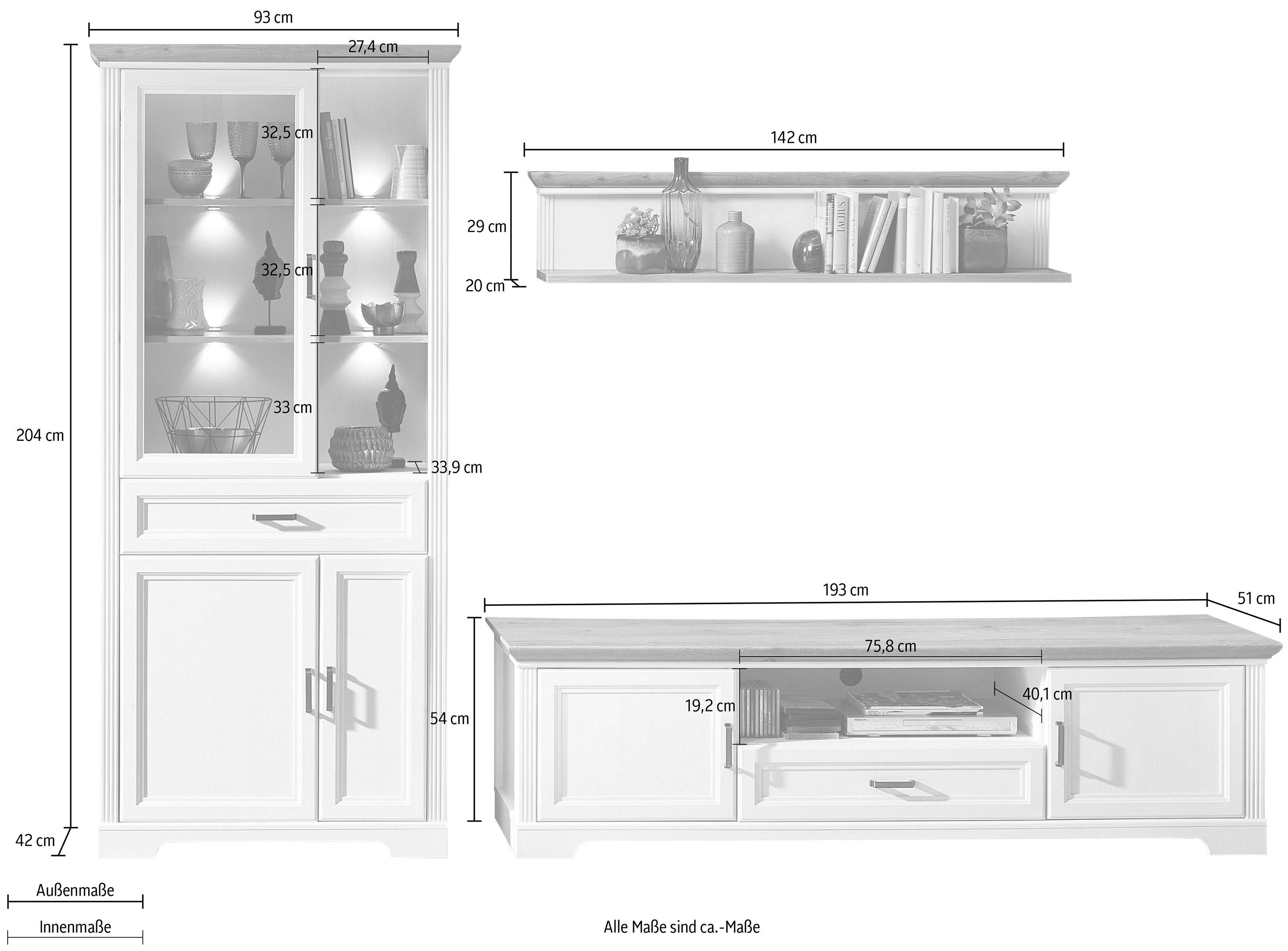 Innostyle Wohnwand Jasmin, (Set, 3-St), inkl. LED-Beleuchtung, mit Soft-Close-Funktion