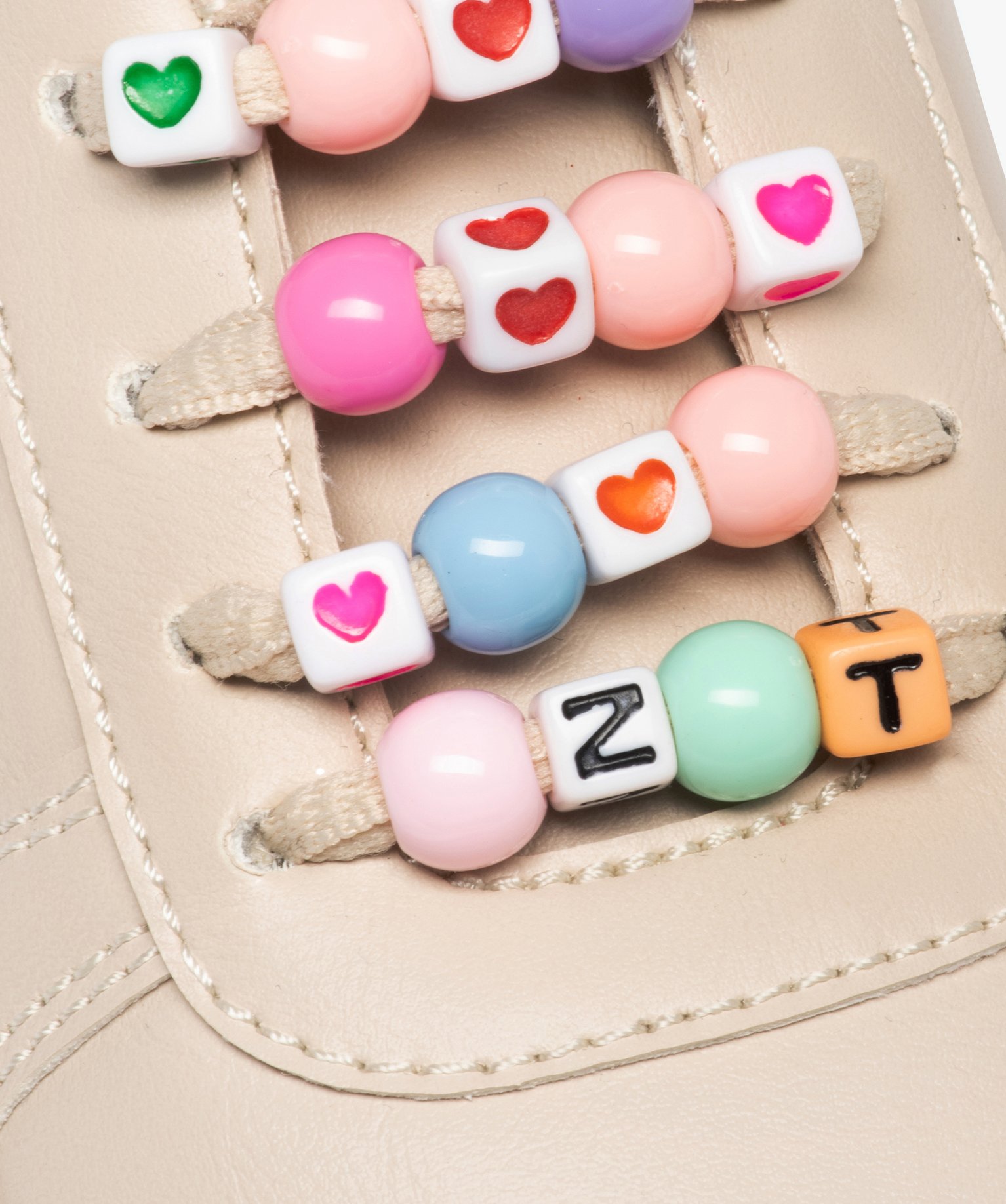 Baskets fille unies à lacets ornés de perles colorées blanc | GEMO