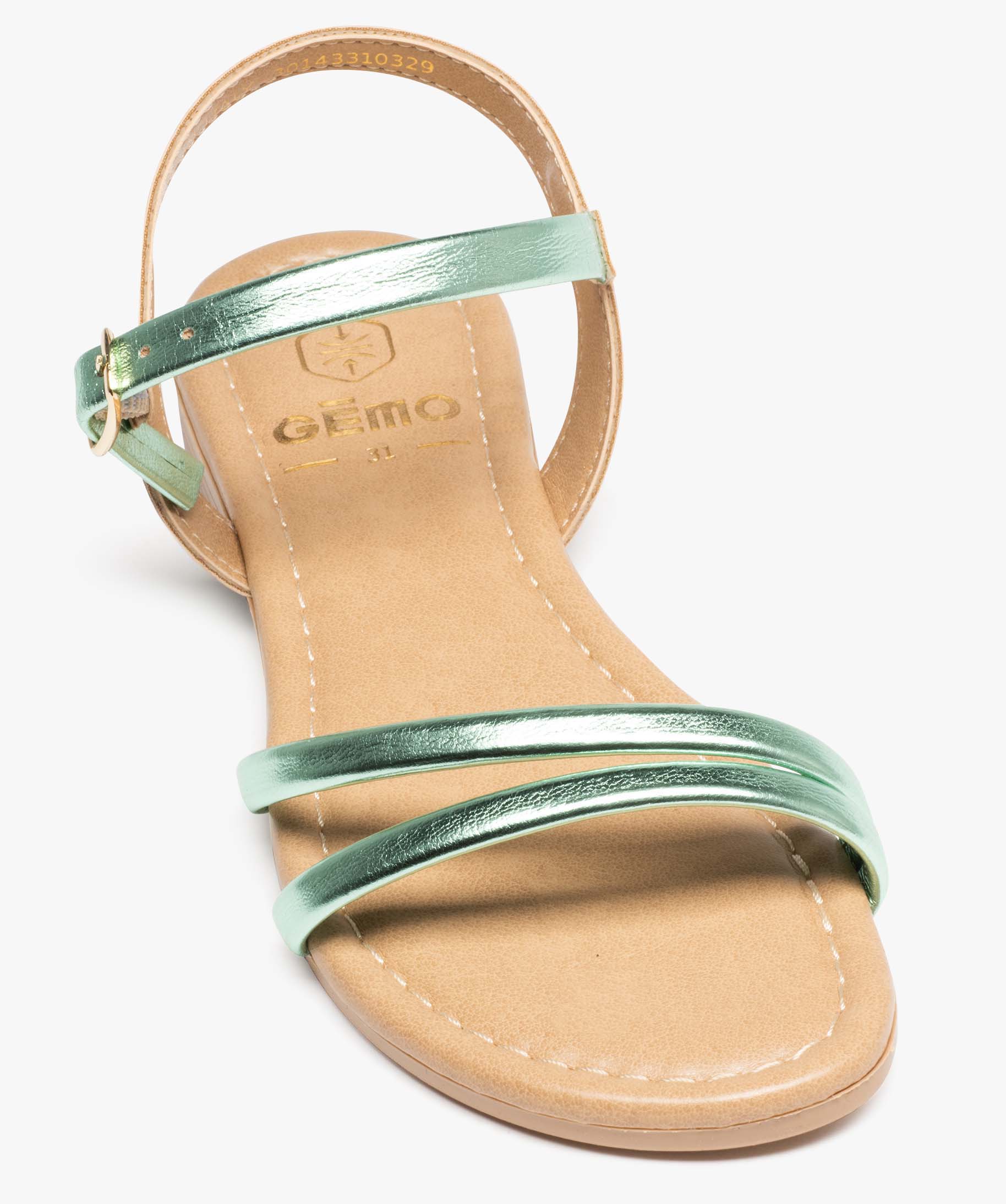 Sandales fille unies à fines brides métallisées vert | GEMO