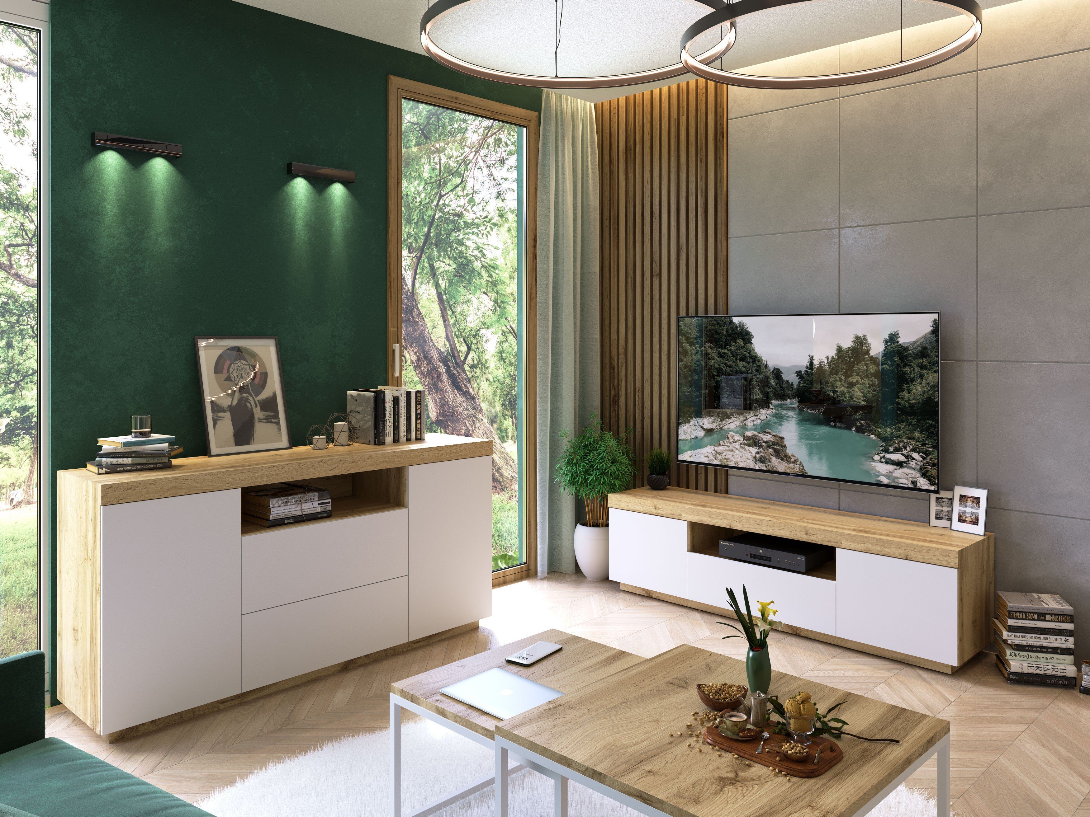 Domando Wohnzimmer-Set Wohnzimmerset Ravello M2, (2-St), Breite 250cm, variabel stellbar, Push-to-open-System