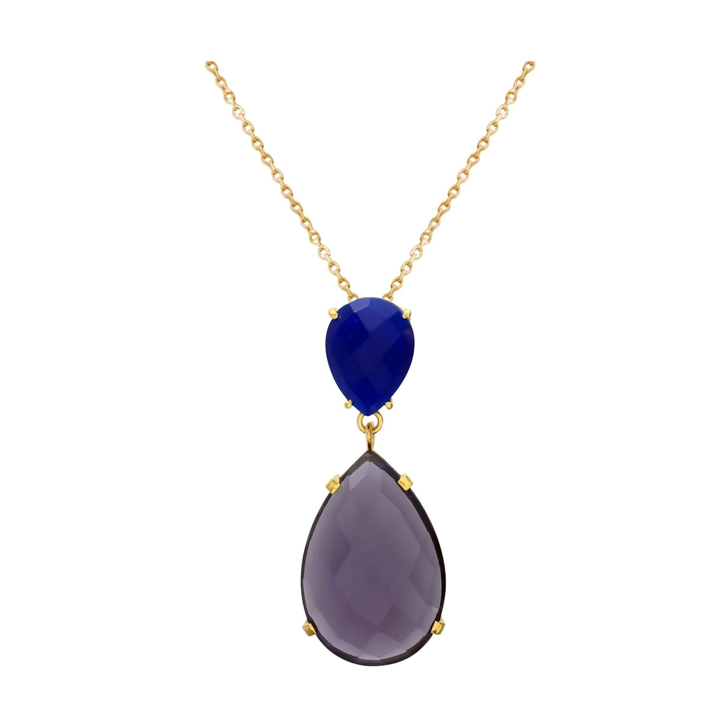 Kette mit Anhänger 'Amethysten und Iolith Quarz Tropfen'