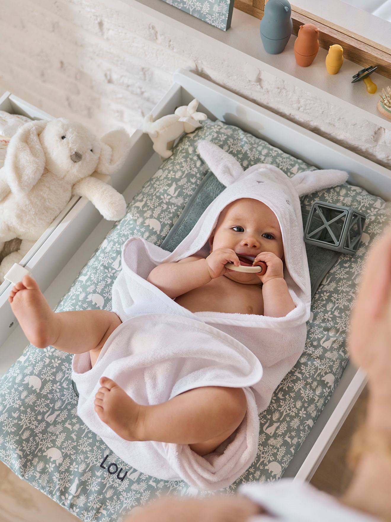 Vertbaudet Bio-Kollektion: Baby-Set aus Badetuch und Waschhandschuh - anthrazit/hase