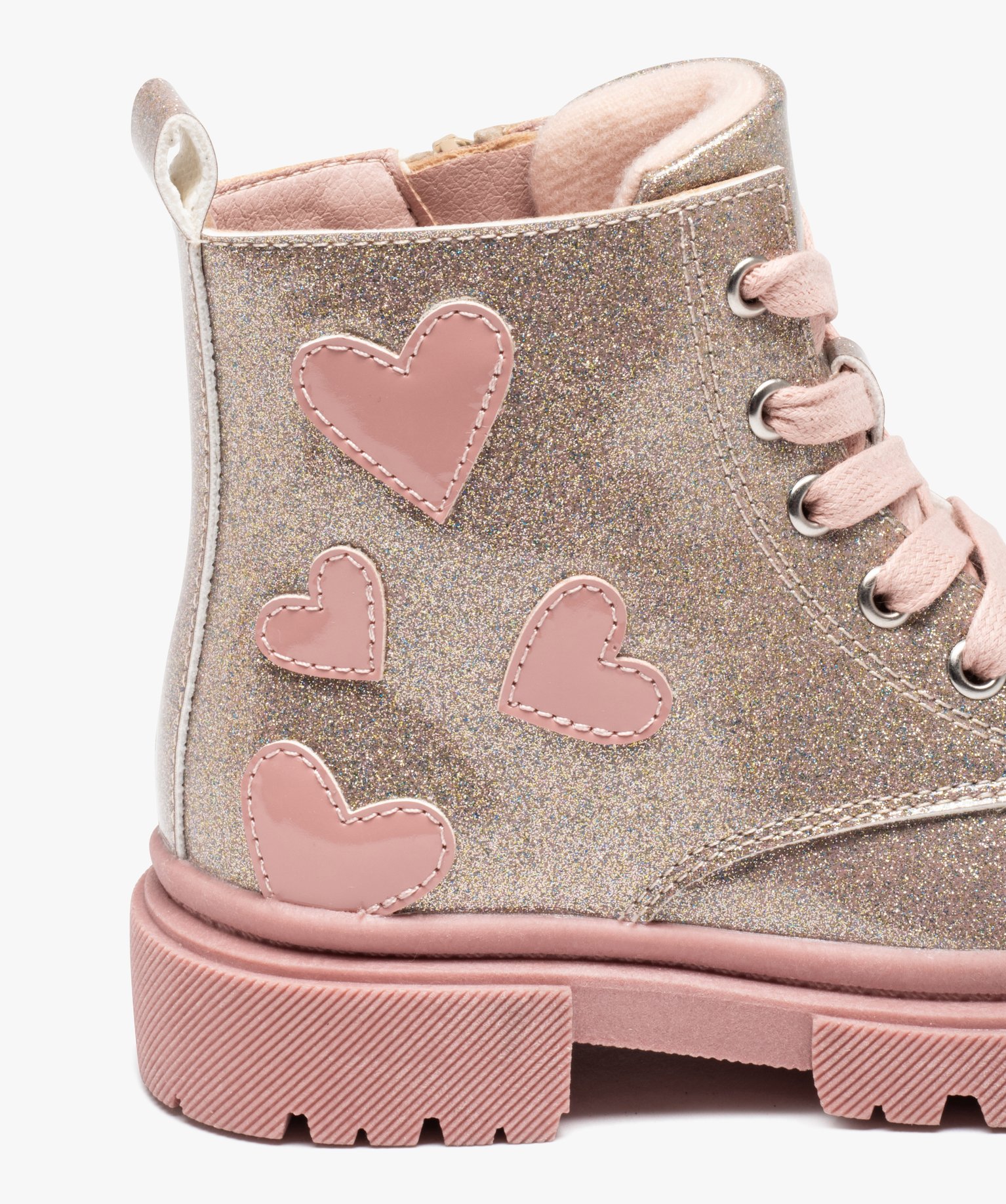 Boots fille à semelle crantée paillettes et à zip rose | GEMO