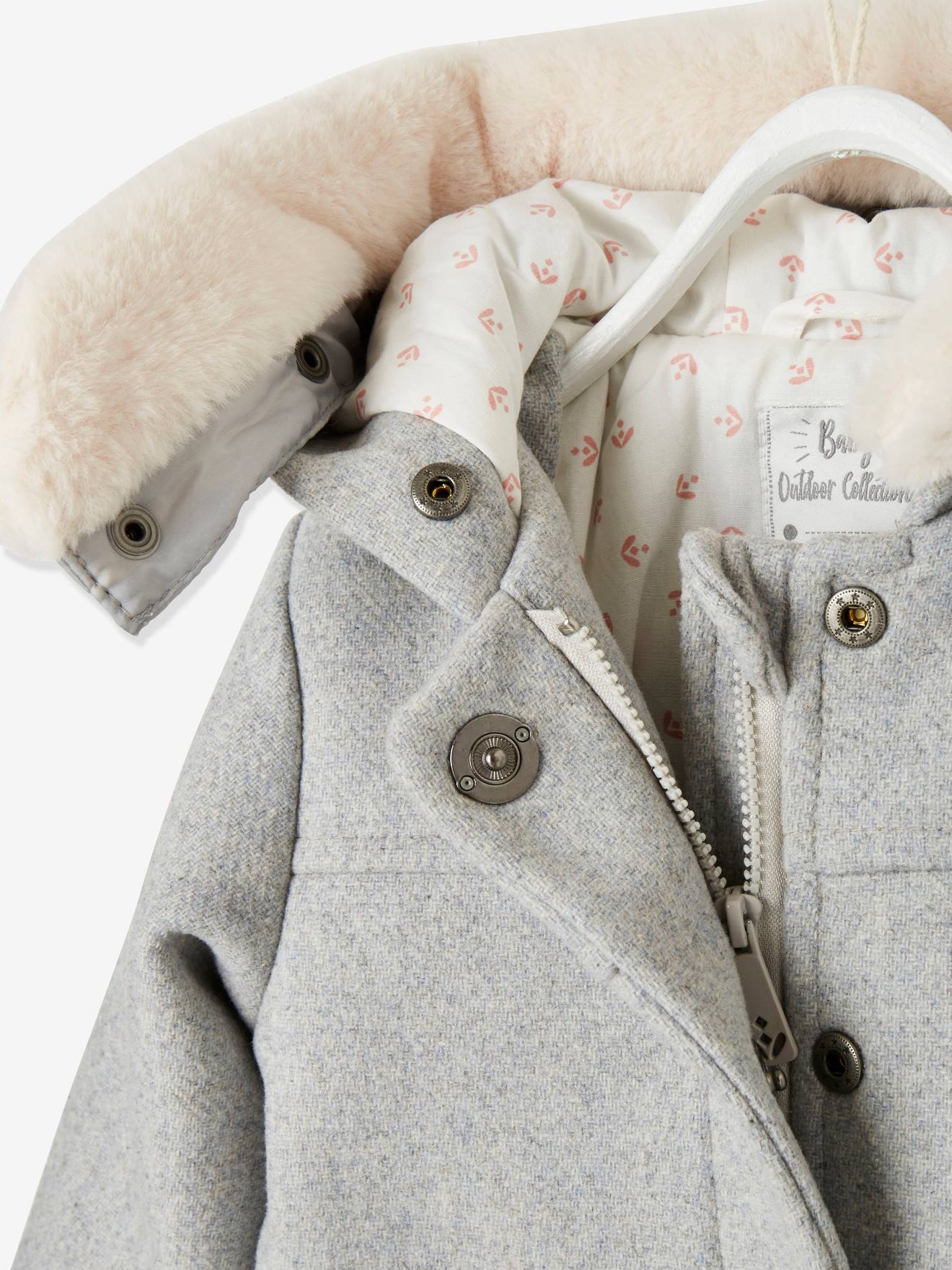 Vertbaudet Mädchen Baby Mantel mit Kapuze - graubeige