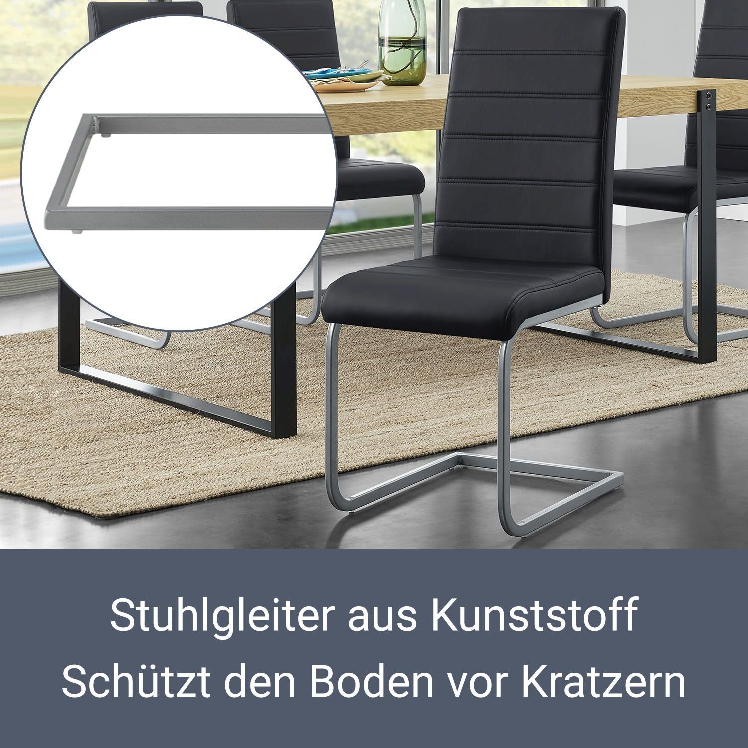 Juskys Freischwinger Vegas, hohe Rückenlehne, pflegeleicht, weiche Polsterung, inkl. Stuhlgleiter