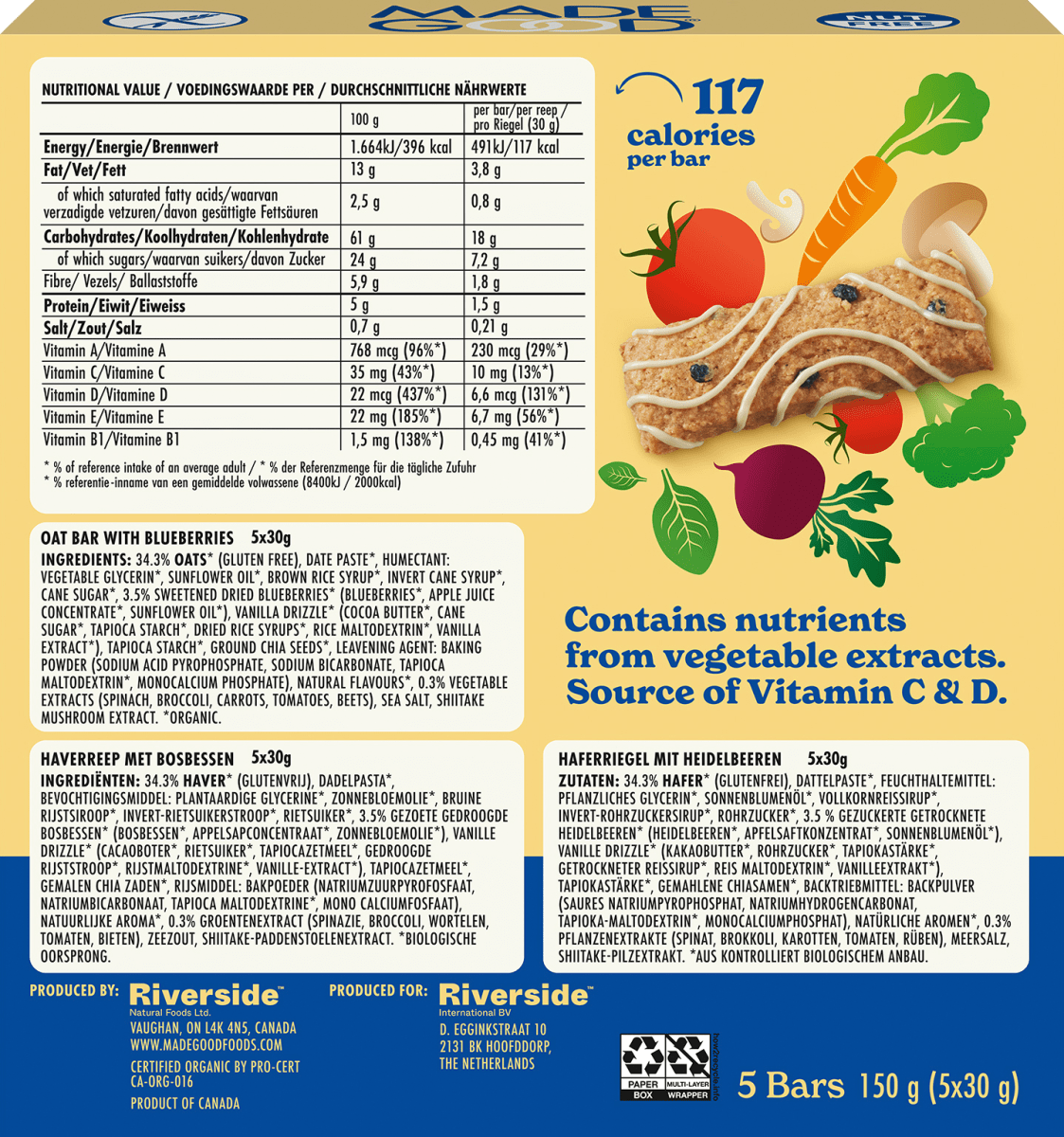 Müsliriegel, Blueberry Flavour, Soft Baked Oat Bars (5 Stück), 150 g
