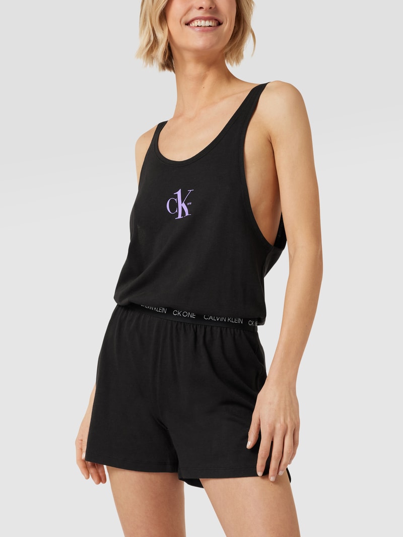 Playsuit mit Label-Print in schwarz