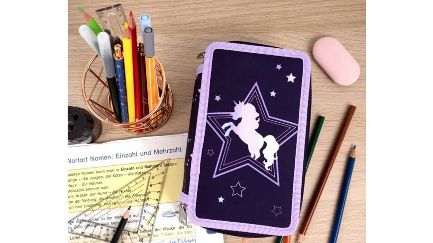 Scooli Schüleretui Triple Decker PEGASUS gefüllt