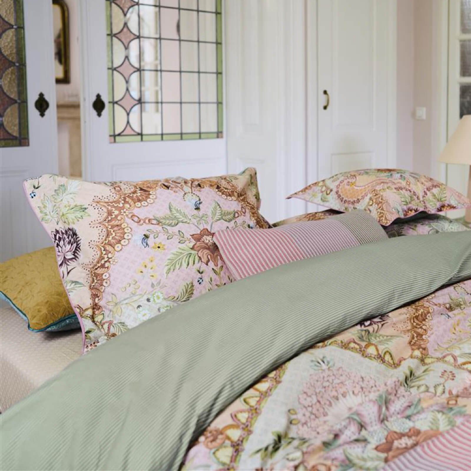 Bettwäsche Saluti Grandi Pastell, PiP Studio, Perkal, 3 teilig, Blüten, florale Elemente, Gestreift