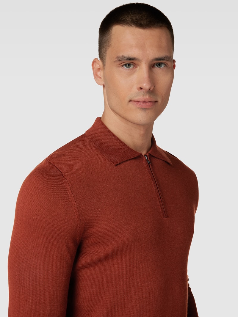 Strickpullover mit kurzem Reißverschluss in terrakotta