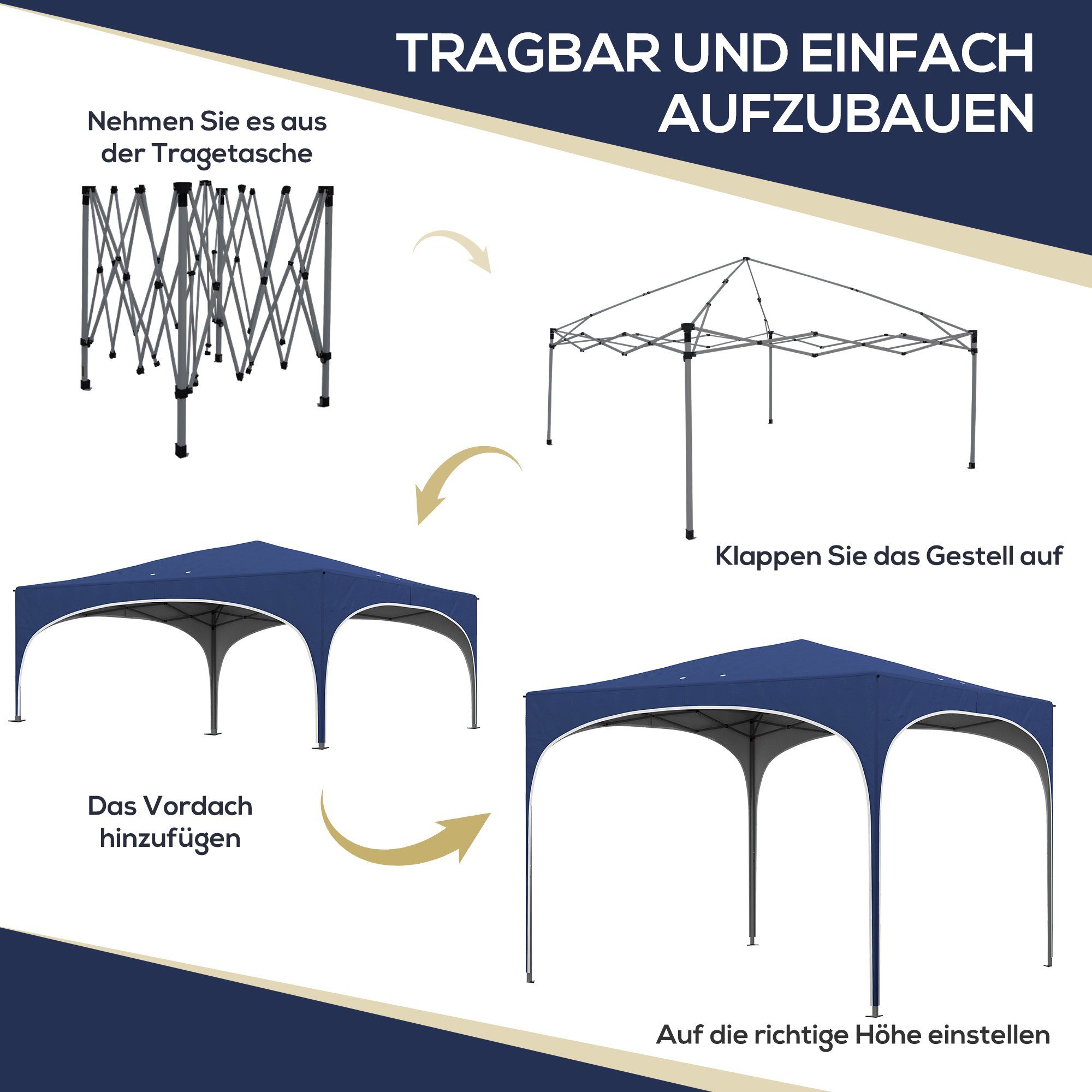 Outsunny Faltpavillon Pavillon dreistufig verstellbar, Pop Up Pavillon mit UV Schutz, mit 4 Seitenteilen, (Faltpavillon, Gartenpavillon), mit Tragetasche, Sandsack