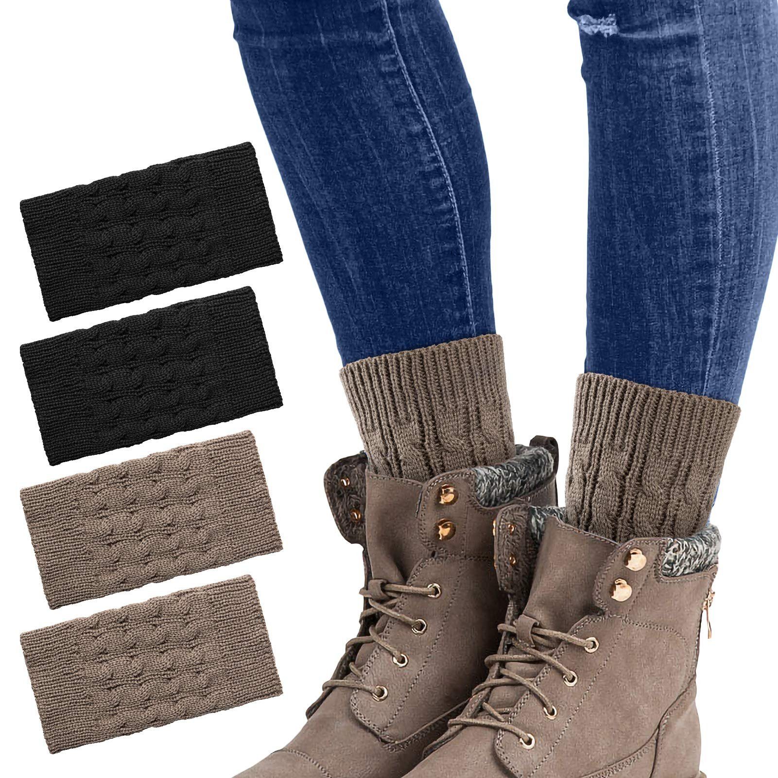 POCHUMIDUU Beinstulpen 2 Paare Damen Beinstulpen Winter Warme Kurze Beinwärmer (2paar, 4-St) Gestrickte Bein Wärmer Legwarmer