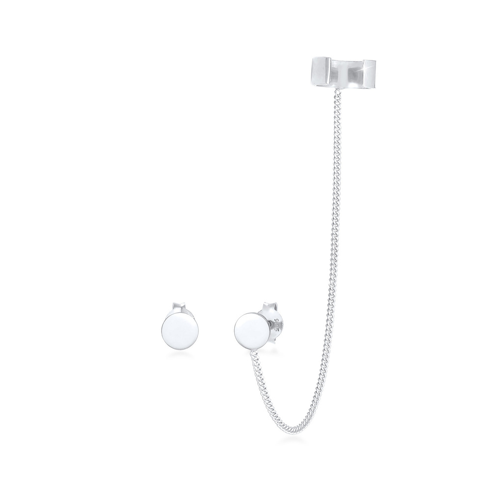Elli Elli Boucles d'Oreilles Stecker Earcuff Klemme Rund Plättchen 925 Silber Boucles d'oreilles