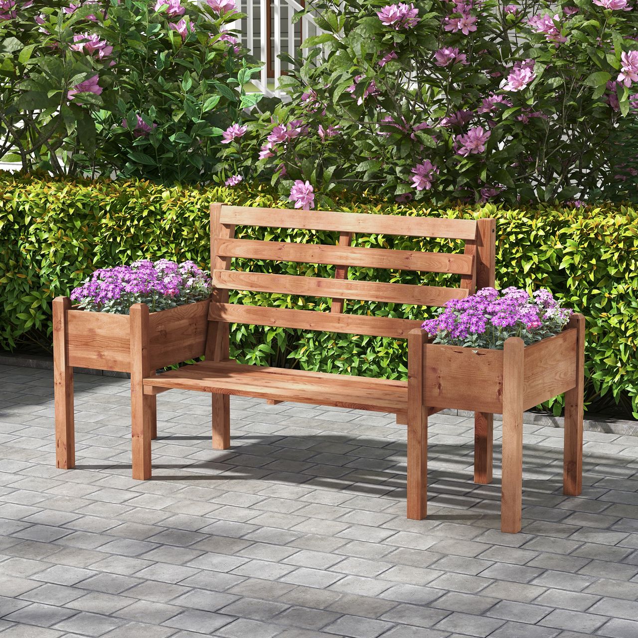 Outsunny Gartenbank 2-Sitzer Sitzbank Holzbank Balkonbank mit Blumenkasten Braun