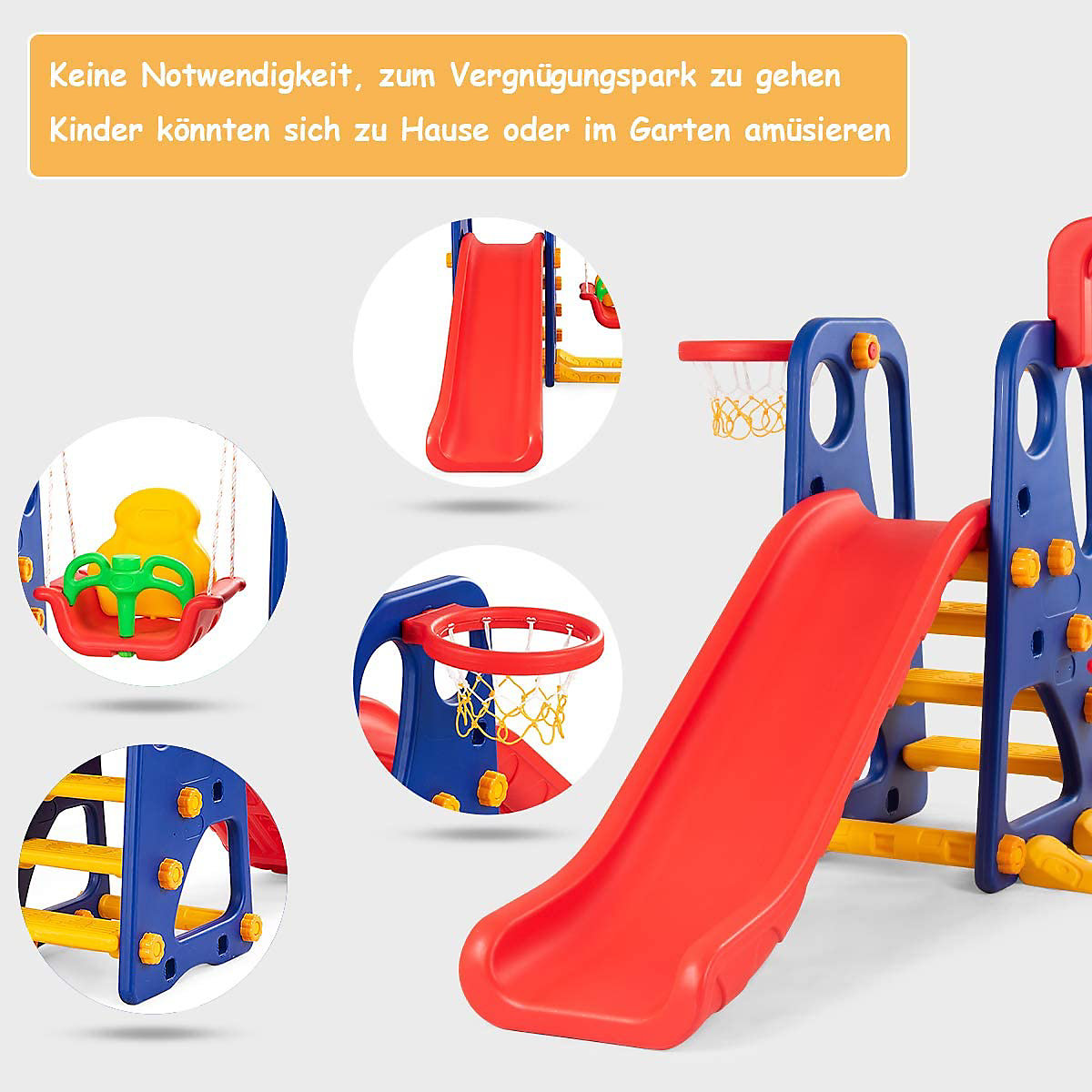 Rutsche mit Schaukel & Basketballkorb