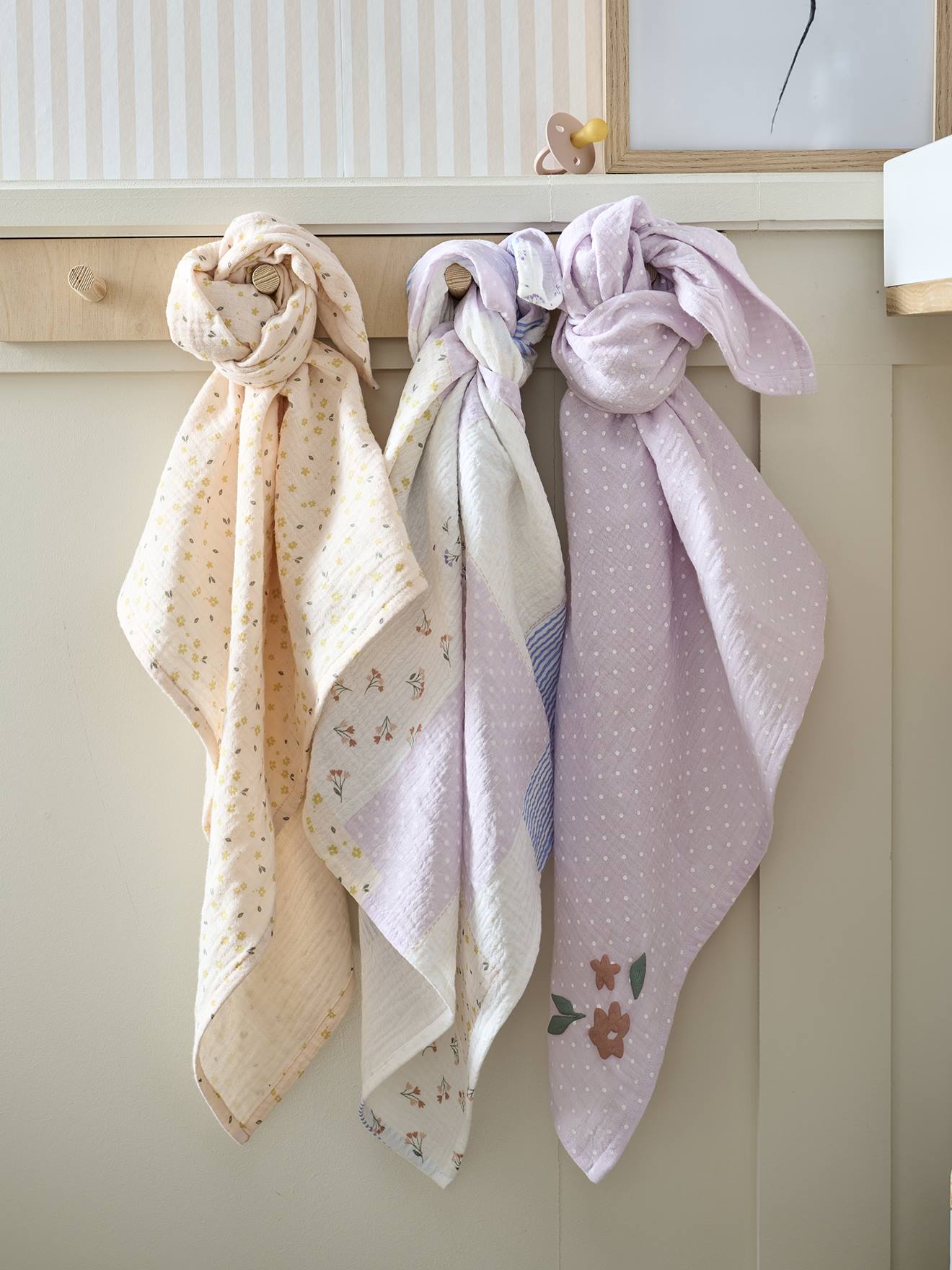 Lot de 3 langes en gaze de coton COTTAGE Oeko-Tex® multicolore